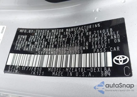 2025 Toyota Corolla Le из США, поврежденный, VIN 5YFB4MDE3SP313269